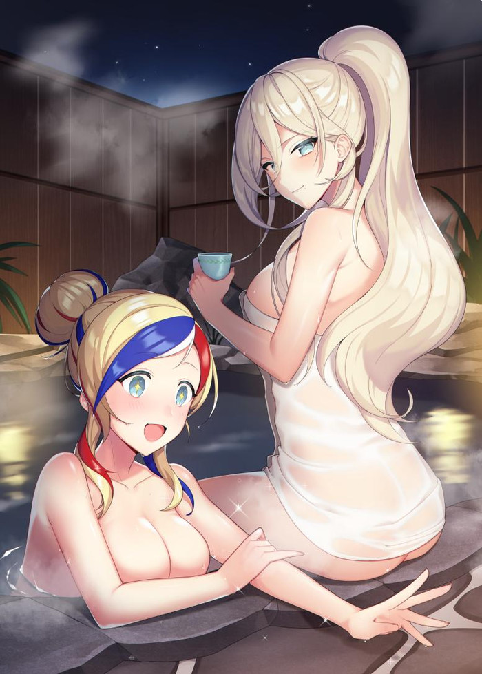 Onsen - Kantai collection, Richelieu, Commandant Teste, Anime, Anime art, Onsen