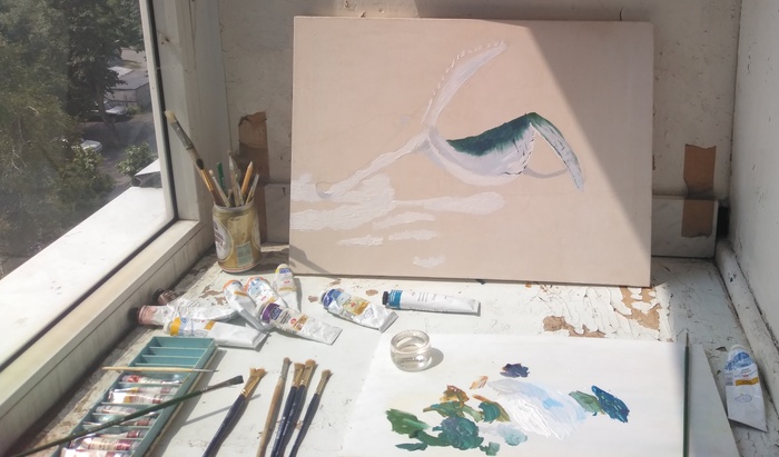 Kit process - My, Oil painting, Ocean, Whale, Painting, Longpost