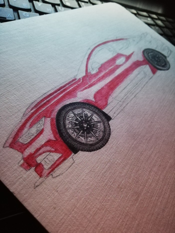 Gt 500 - My, Drawing, Creation, Car, With your own hands, Watercolor