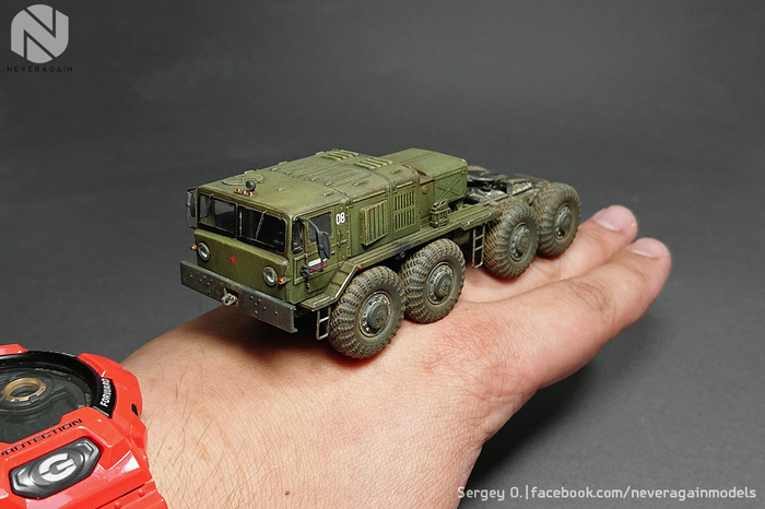 MAZ-537 with trailer ChMZAP-5247g and Solntsepyok. - My, Scale model, Scale 72, Stand modeling, Maz, Tractor, Hobby, Longpost