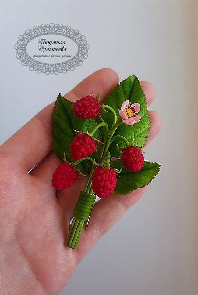 Brooch Malinka made of cold porcelain - Raspberries, Handmade, Cold porcelain, Flowers, Creation, Needlework without process, Polymer clay, Brooch, Longpost