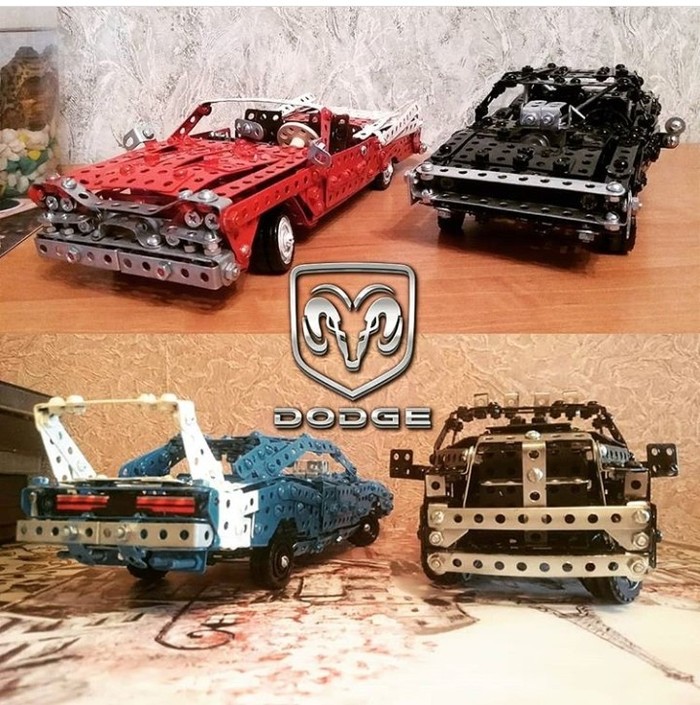 Dodge Coronet 1958, Dodge Charger 1970, Dodge Charger Daytona 1969, Dodge Ram 2011 from the iron constructor. - My, Dodge, Retro car, Homemade, Modeling, Scale model, Constructor, Car modeling, Models