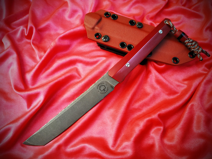 Knife «Red Dragon» - My, Handmade, EDC, Knife, Fixed, Tanto, Sheath, Longpost, Needlework without process