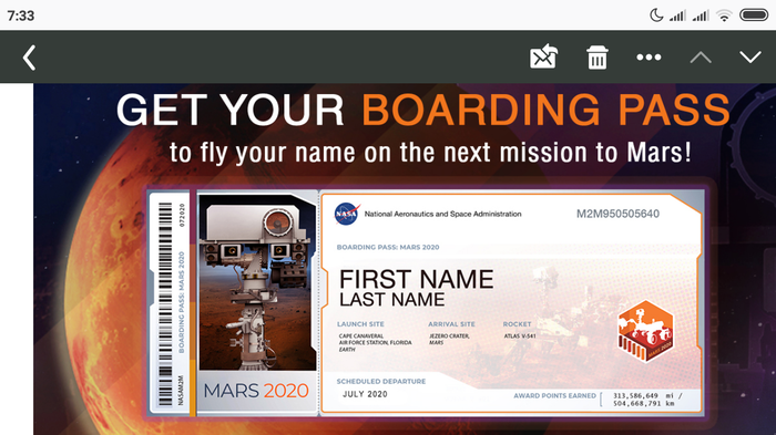 Отправь своё имя на Марс NASA, Билет, Марс, Длиннопост