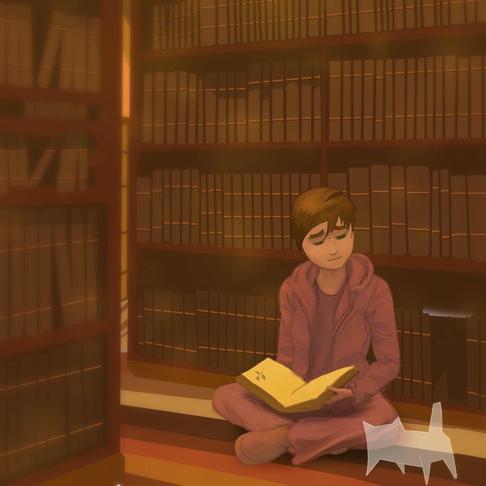 No subject. - My, Library, Boy, cat