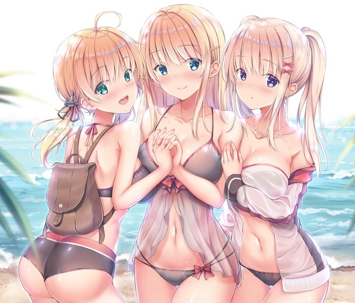 Prinz Eugen, Bismarck & Graf Zeppelin - NSFW, Kantai Collection, Prinz Eugen, Bismarck, Graf Zeppelin, Купальник, Anime Art, Аниме, Арт