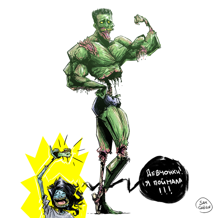 Zombie Schwarzenegger - My, Samgudilin, Art, Drawing, Digital drawing, Arnold Schwarzenegger, Zombie