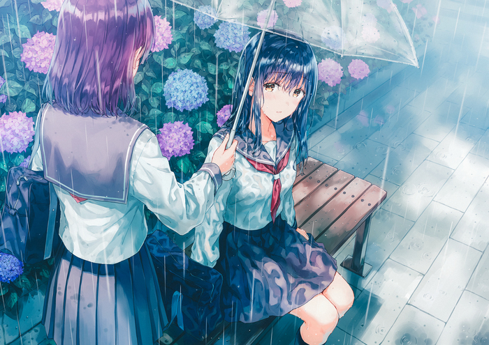 Rainy day - Аниме, Anime Art, Anime Original, Дождь, Арт, Девушки