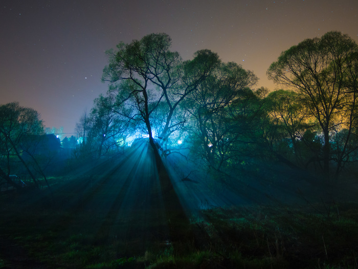 Night, fog, lantern - My, Fog, The photo, Landscape