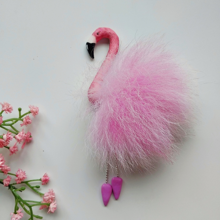 Flamingo brooch. - My, Needlework without process, Flamingo, Pink flamingo, Brooch, Minsk, Polymer clay, Longpost