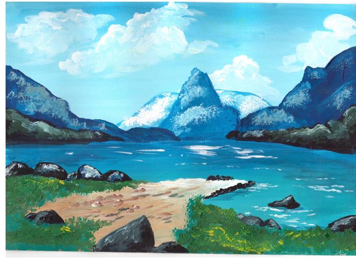 Sea lagoon. - My, Lagoon, Sea, The mountains, Painting