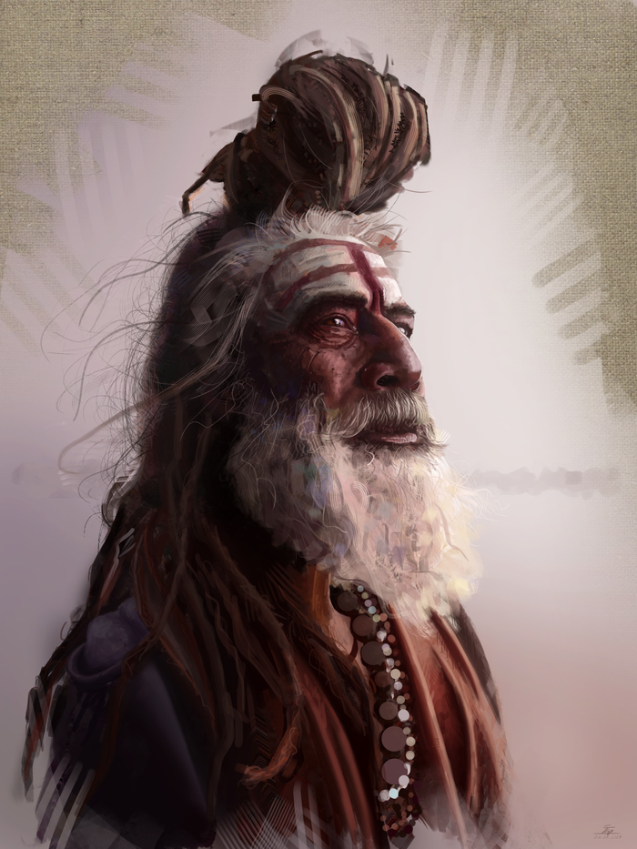 Sadhu. Portrait stage. - My, Art, Drawing, Digital drawing, Stud, Portrait, Painting