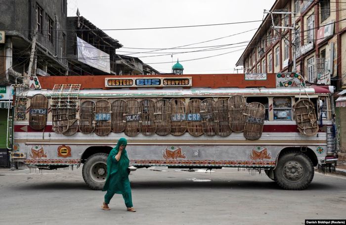 Indian police bus. - Bus, Police, 2019, August, Kashmir, India