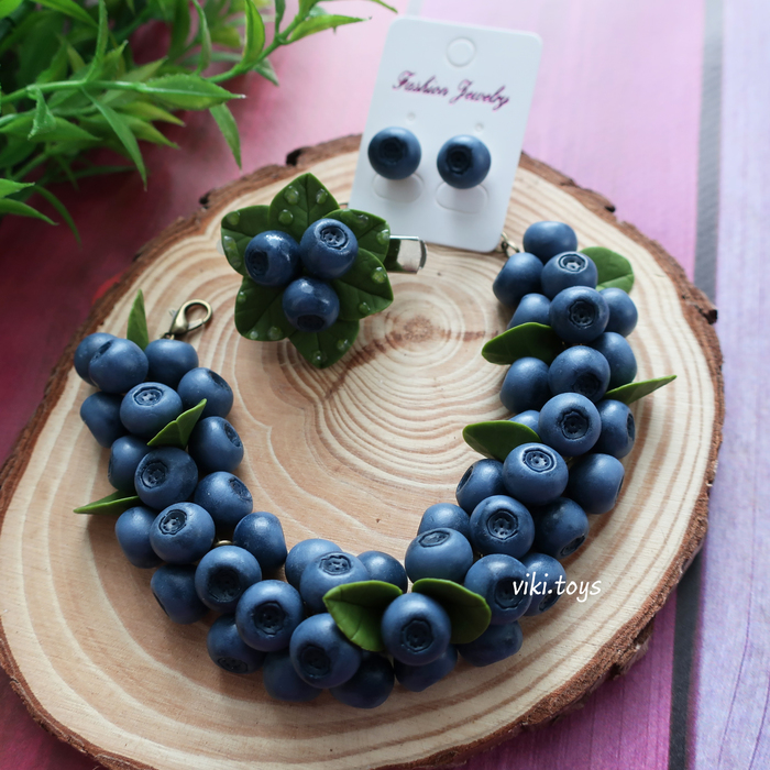 Updated: Blueberry.. - My, Needlework without process, A bracelet, Decoration, Polymer clay, With your own hands, Handmade, Blueberry, Summer, Longpost