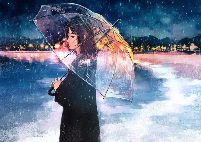 Art by Gemi333 - Art, Drawing, Umbrella, Rain, Pixiv, Gemi