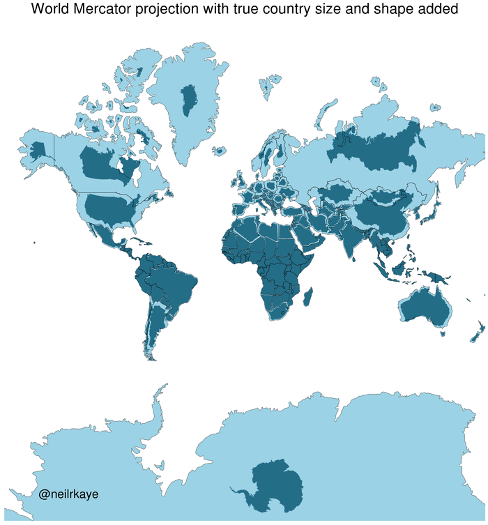 Карта с настоящими размерами стран Карта мира, Страны, Размер