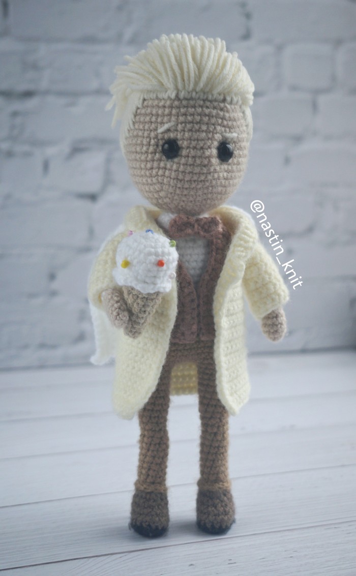 Aziraphale from Good Omens - My, Knitted toys, Knitting, Crochet, Good signs, Serials, Azirapel, Michael Sheen, Longpost