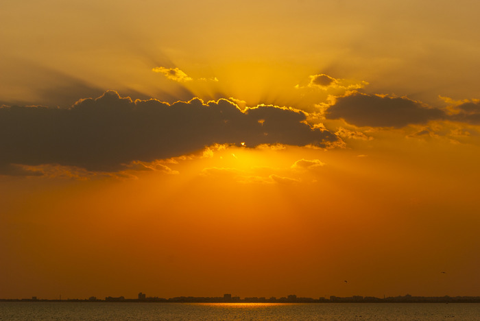 A shadow falls on the burning city - My, The photo, Sunset, Sea