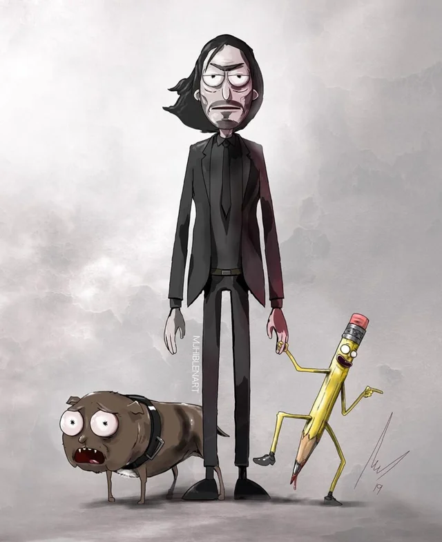 John Rick Wick - Rick and Morty, John Wick, Drawing, Fan art