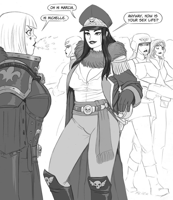 Sister Marcia and Commissar Sobolev - Flick-the-thief, Warhammer 40k, Wh Art, Commissioner, Art