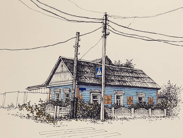 Again I am with my houses) - My, Drawing, Sketch, Art, Art, House, Graphics, Plein air, Longpost