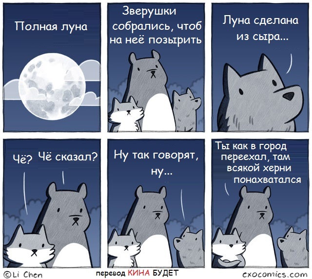 About the moon... - moon, Animals, Town, Cheese, Comics, Translated by myself, Exocomics