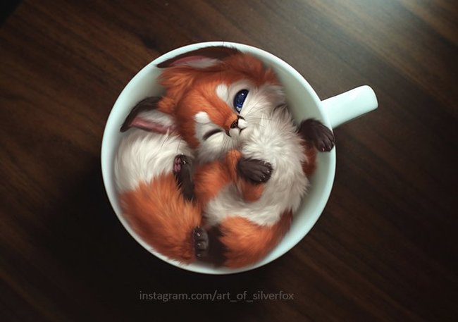 "Git, I need to make coffee" Silverfox5213, Лиса, Арт, Кофе, Милота