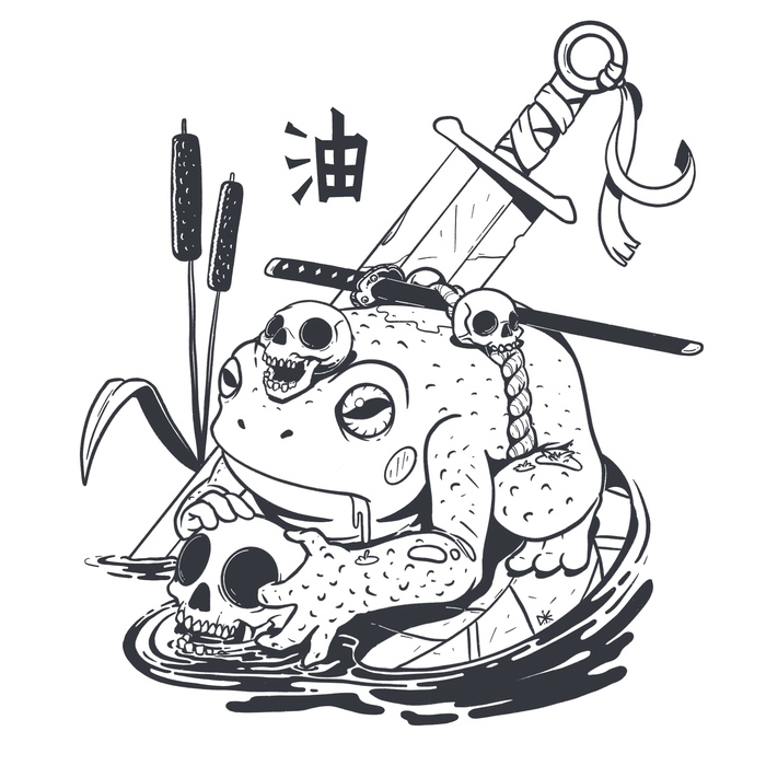 Samurai frog drawing process (Procreate) - My, Scull, Drawing, Speed ??painting, Video, Frogs, Samurai, Tattoo sketch, Digital drawing, Drawing process