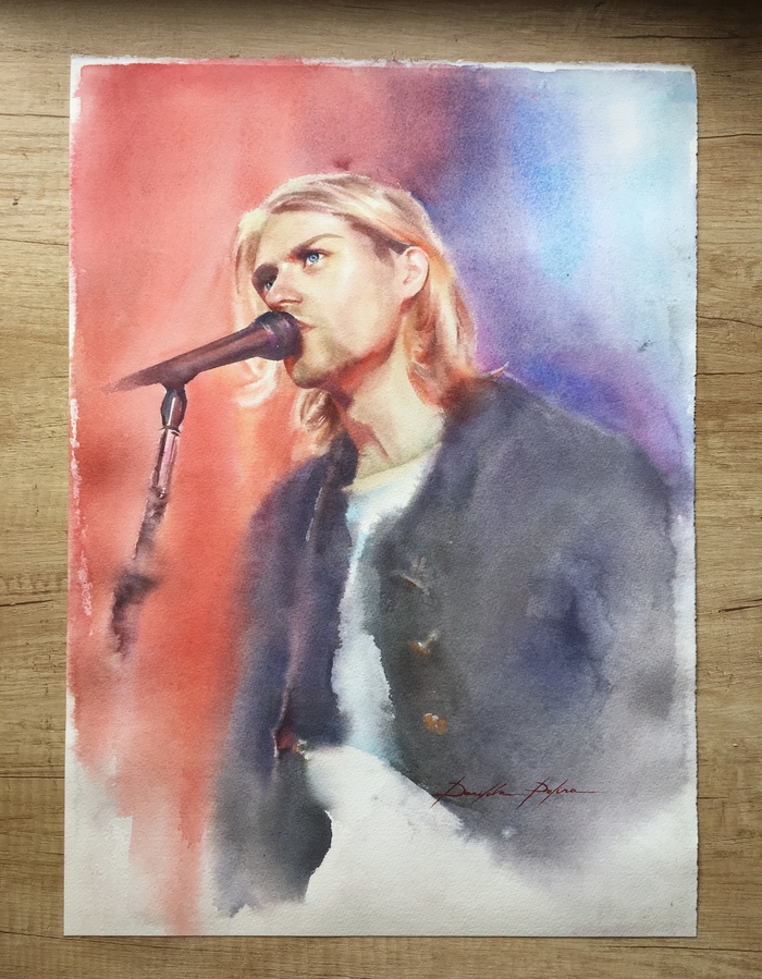 Kurt Cobain watercolor - My, Watercolor, Portrait, Kurt Cobain, 