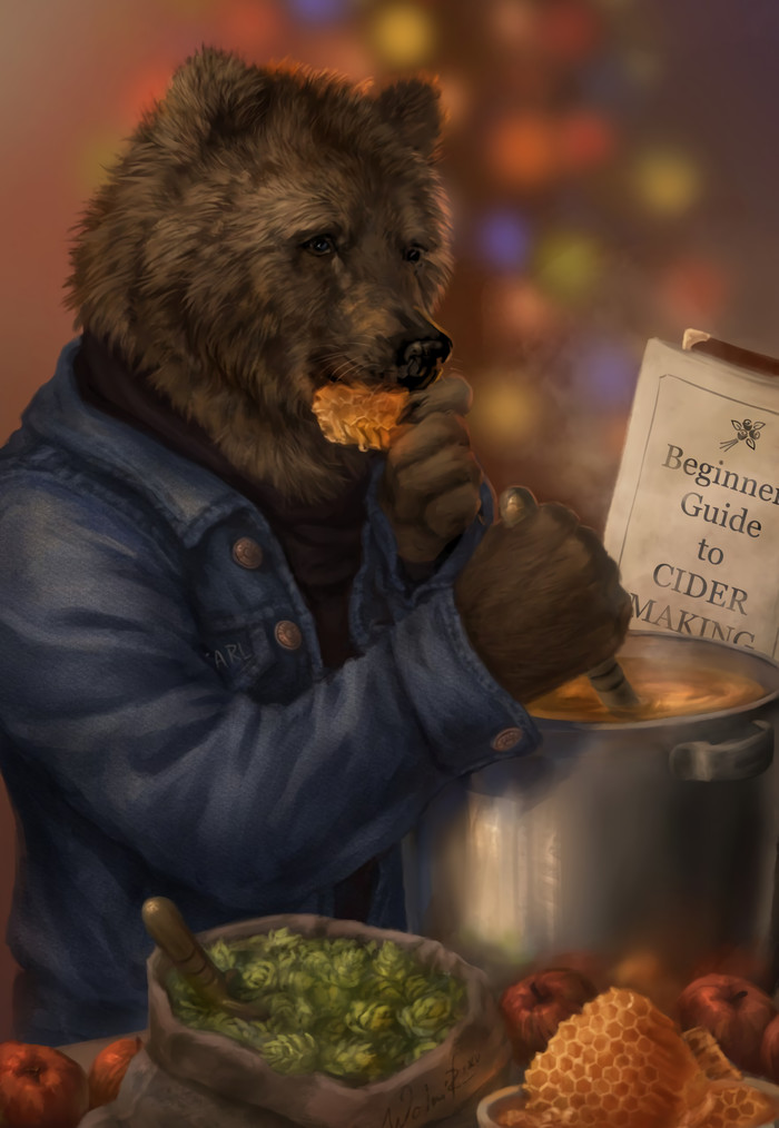 Preparing for the Holidays - Furry, Furry art, Furry Bear, Portrait, Preparation, Christmas, Wolnir