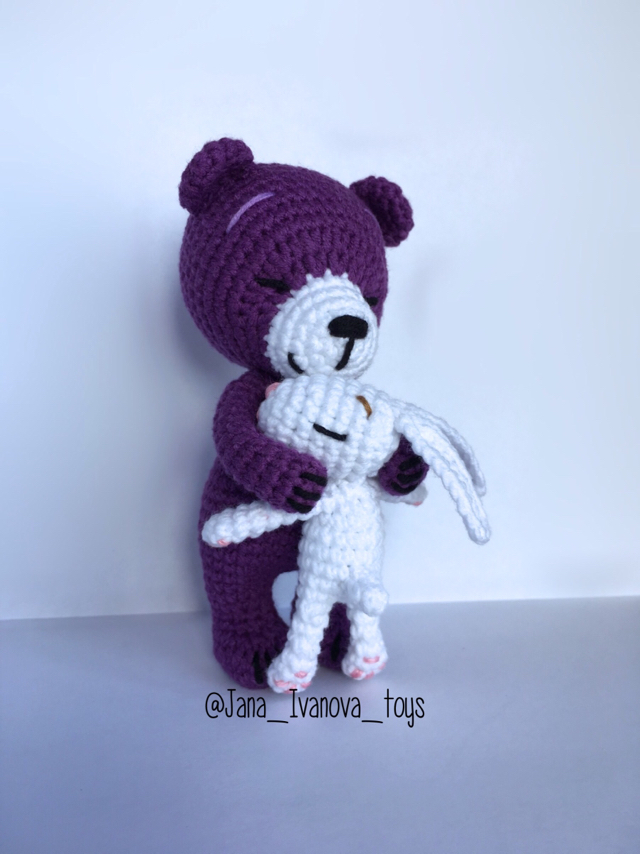 Teddy bear with a bunny) - My, The Bears, Hare, Knitted toys, Amigurumi, Handmade