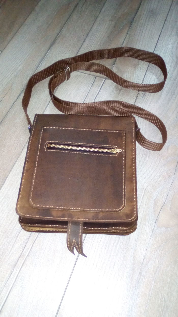 Men's leather bag - My, Needlework without process, With your own hands, Leather craft, Longpost