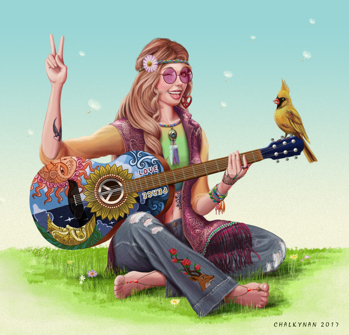 Hippie - Art, Drawing, Girls, Hippie, Chalky Nan