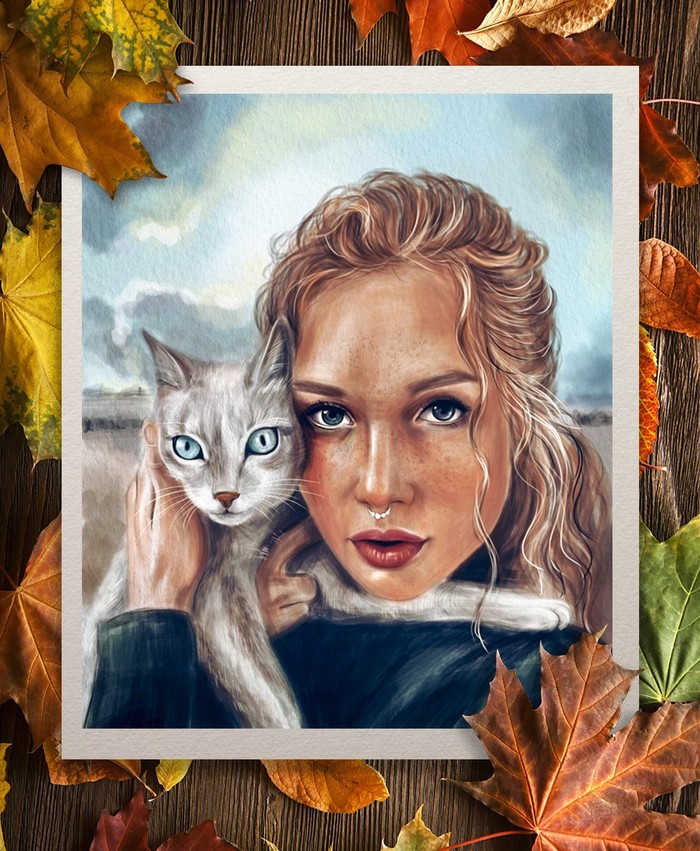 Девушка с кошкой Цифровой рисунок, Хочу критики, Творчество, Девушки