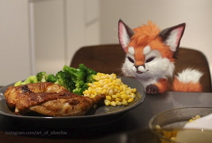 You better eat your vege this time! - Silverfox5213, Fox, Art, Memes