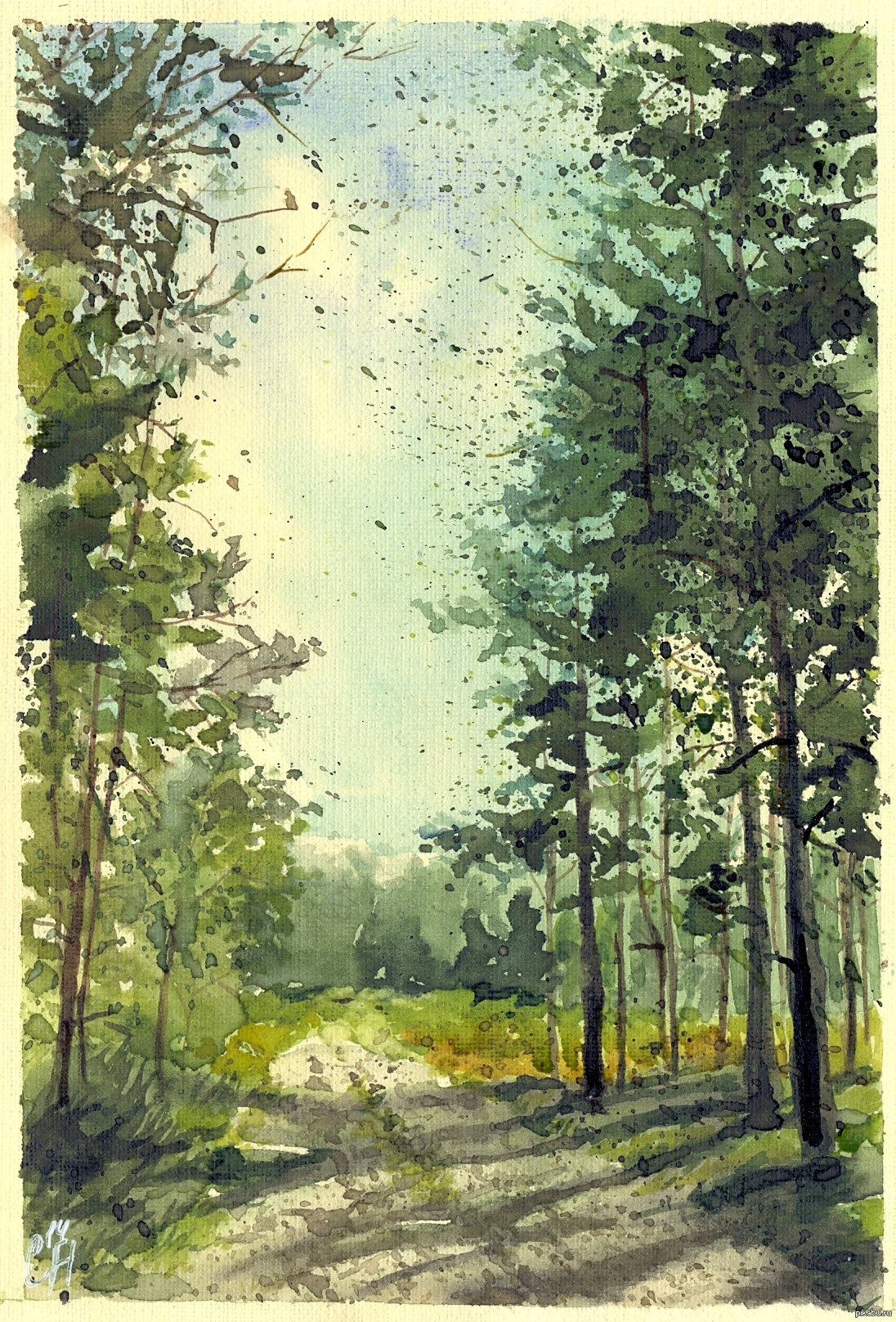 Лесной пейзаж акварелью Степан Галактионова