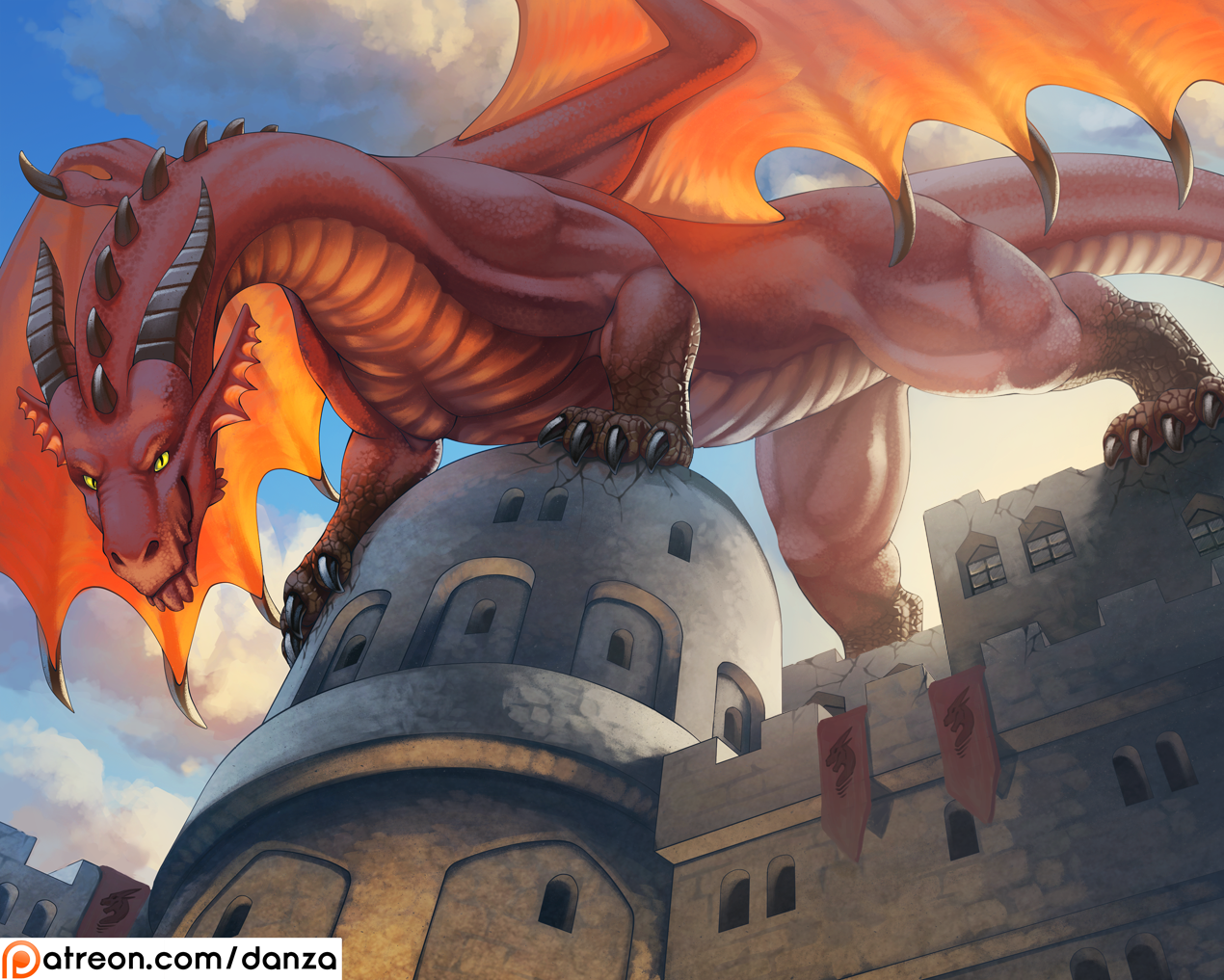 dragon over the towers - Art, The Dragon, Lock, Danza, Fantasy