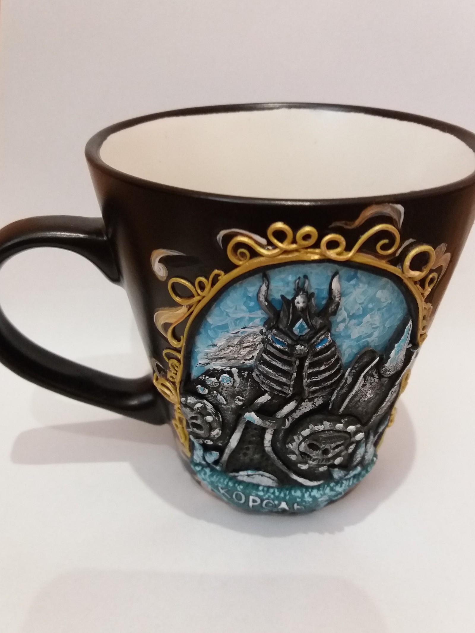 Mug with the Lich King made of polymer clay - My, Lich King, Warcraft, Polymer clay, Handmade, Fan art, Кружки, World of warcraft, Hearthstone, Longpost