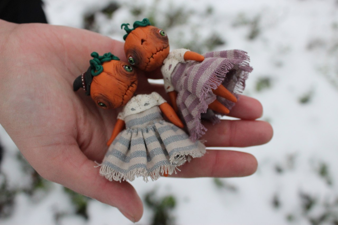 Dolls for Halloween - My, Doll, Halloween, Polymer clay, Handmade, Pumpkin, Skeleton, Toys, Longpost