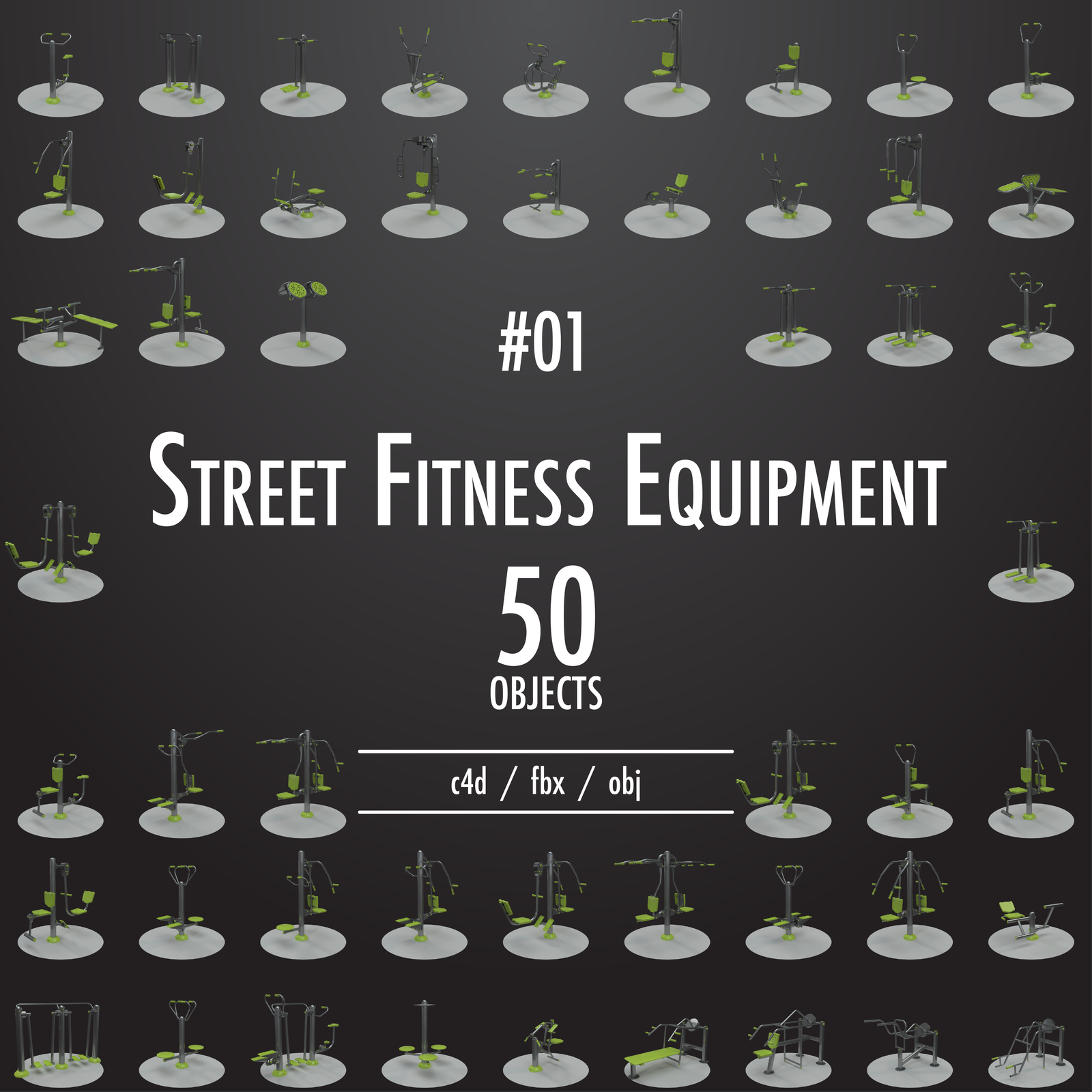 Street Fitness Equipment #01 - 50 3d models pack - Моё, Outdoor, Фитнес, Спорт, Equipment, Bench, Улица, Хобби, Длиннопост