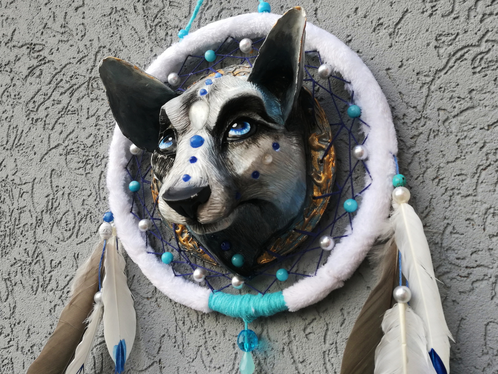 snow spirit - My, Needlework without process, Dog, Wolf, New Year, Dreamcatcher, My, Winter, Presents, Longpost