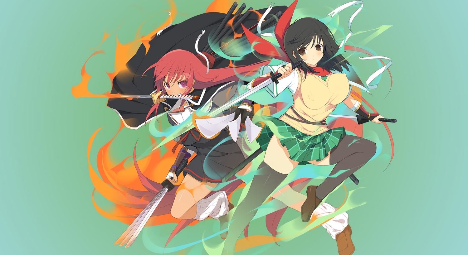 Asuka & Homura - Anime art, Senran kagura, Sword, 