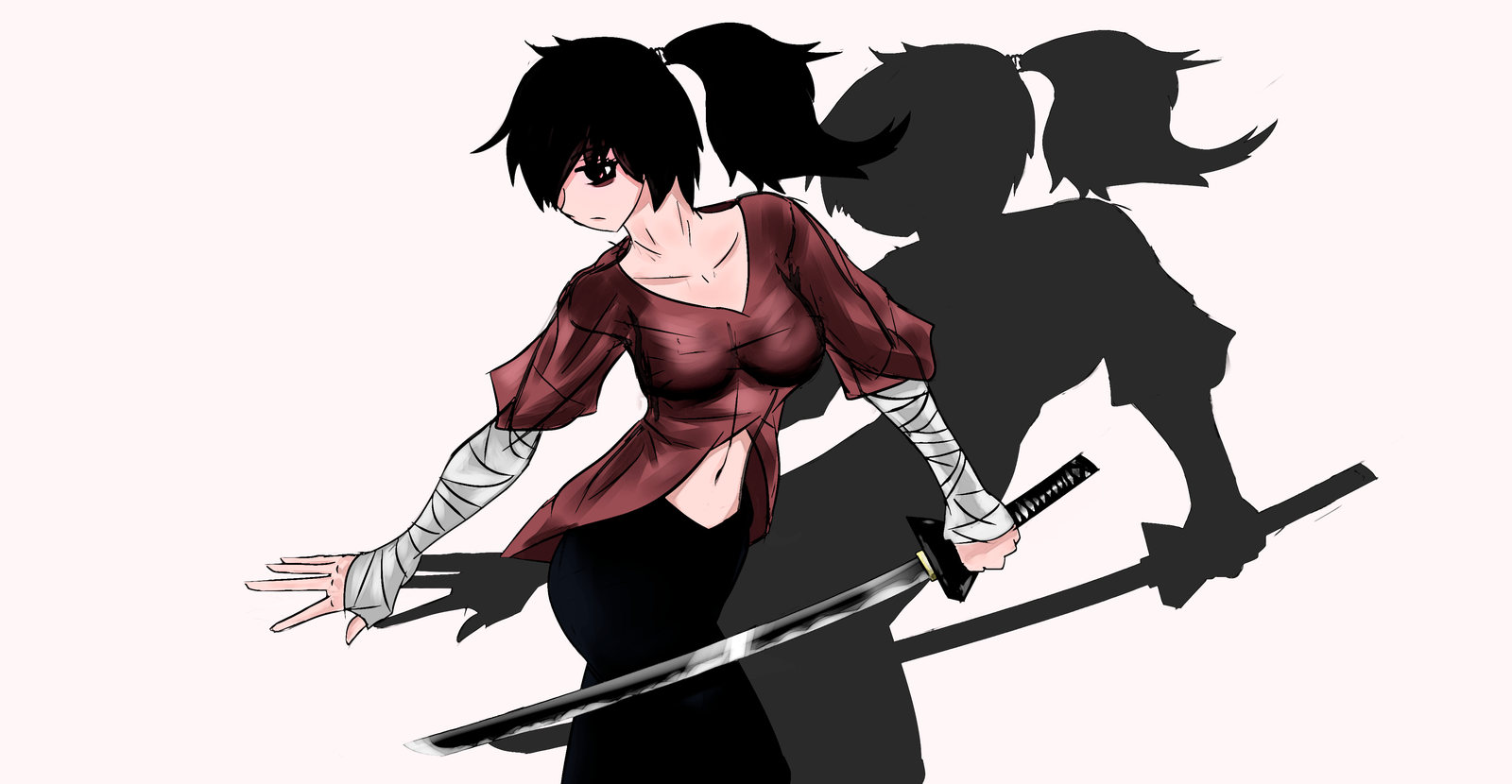 Girl with Katana - My, Anime, Katana, Girls, Art, Images