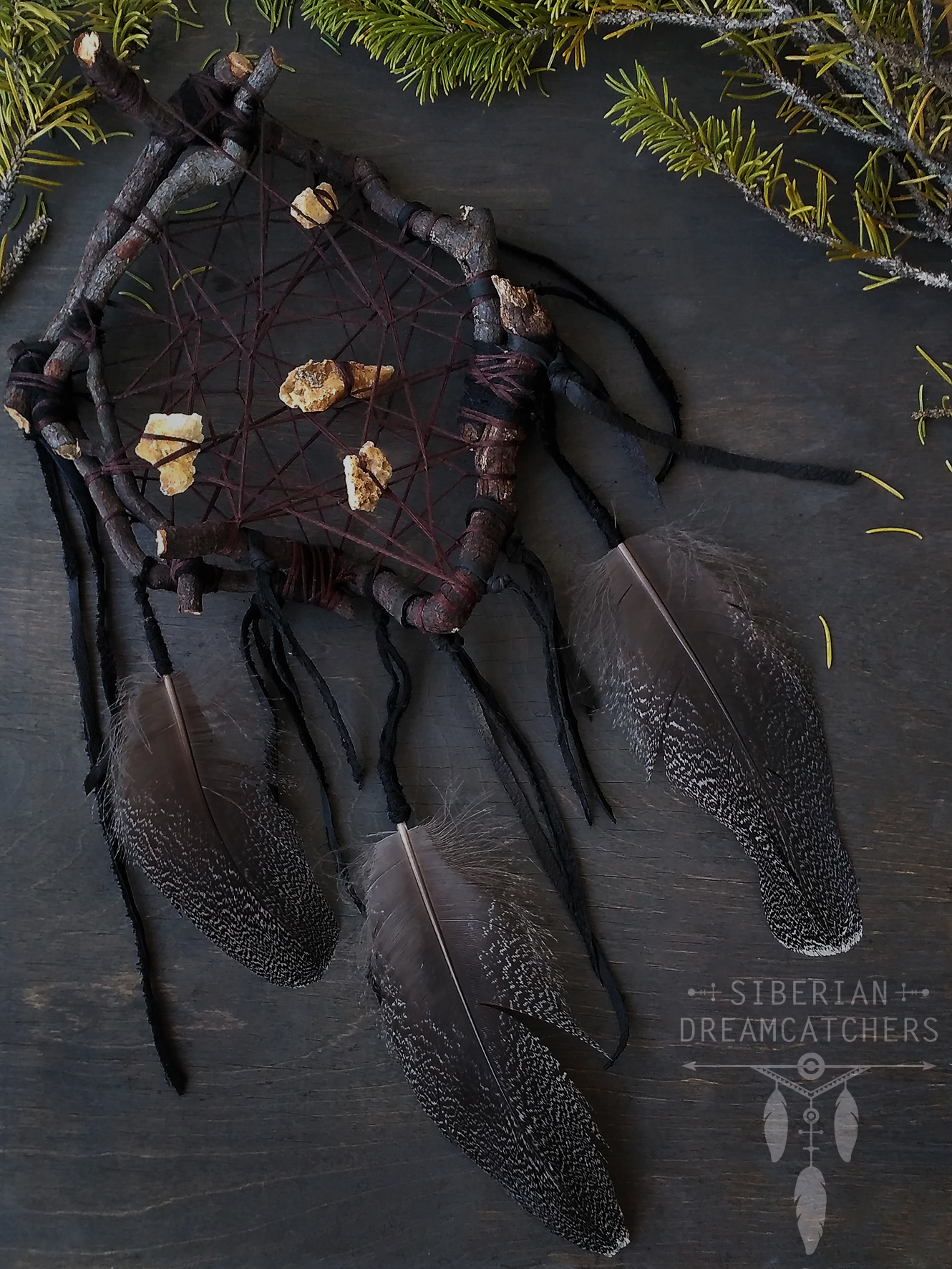 Dreamcatchers made from tree roots with capercaillie and raven feathers, quartz brushes and leather cords - My, Dreamcatcher, My, Friday tag is mine, Needlework without process, Longpost