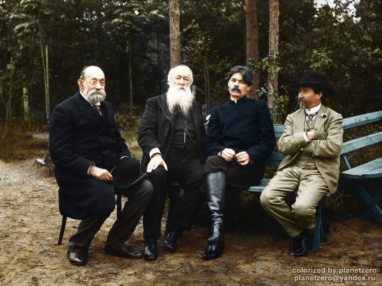 Pirogov, Stasov, Gorky, Repin 1905 - My, Nikolay Pirogov, bitter, Ilya Repin, , 1905, The photo, Colorized by planetzero, 