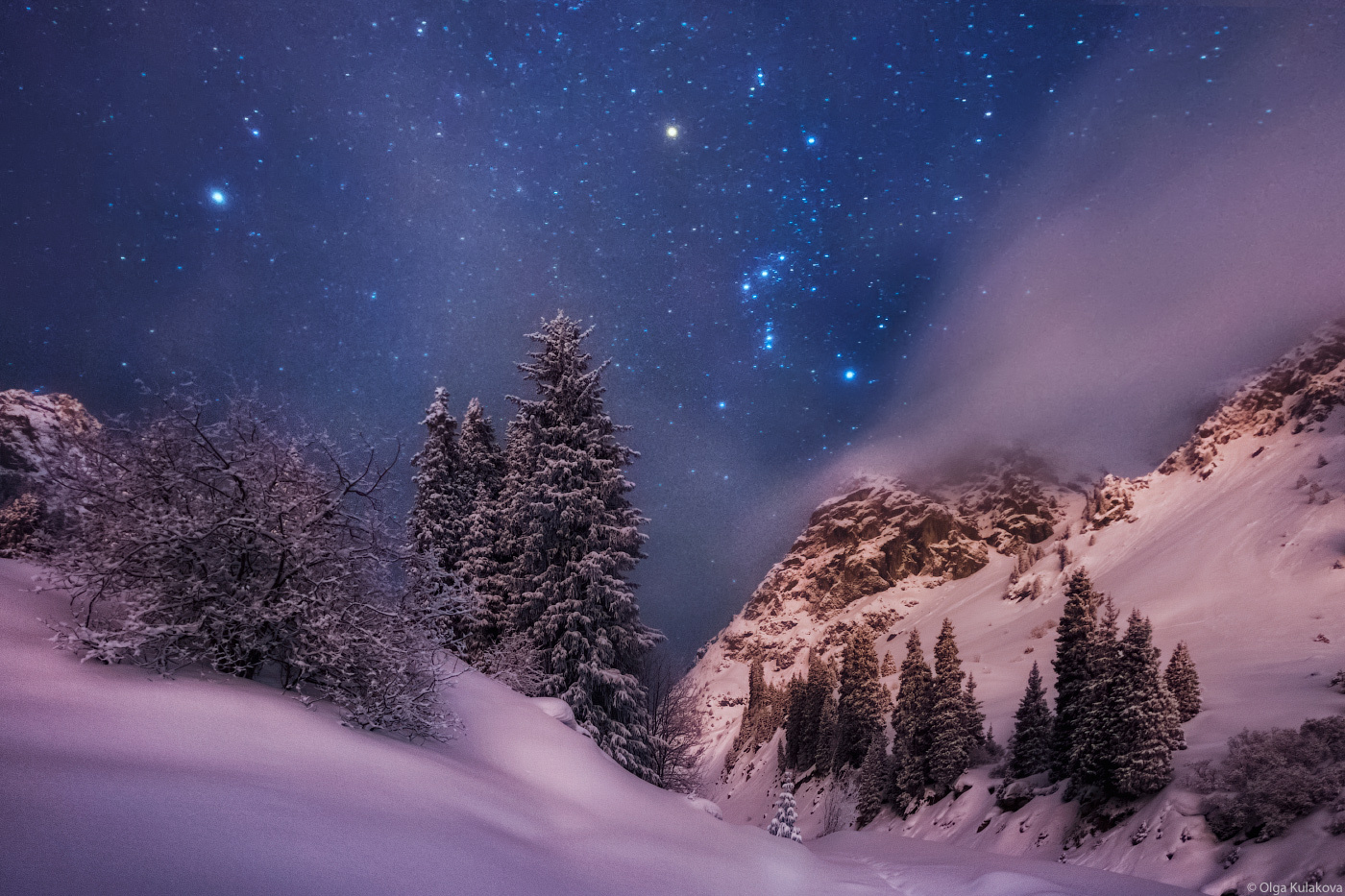 Overnight at Tuyuk-Su. - The photo, Night, Starry sky, The mountains, Winter