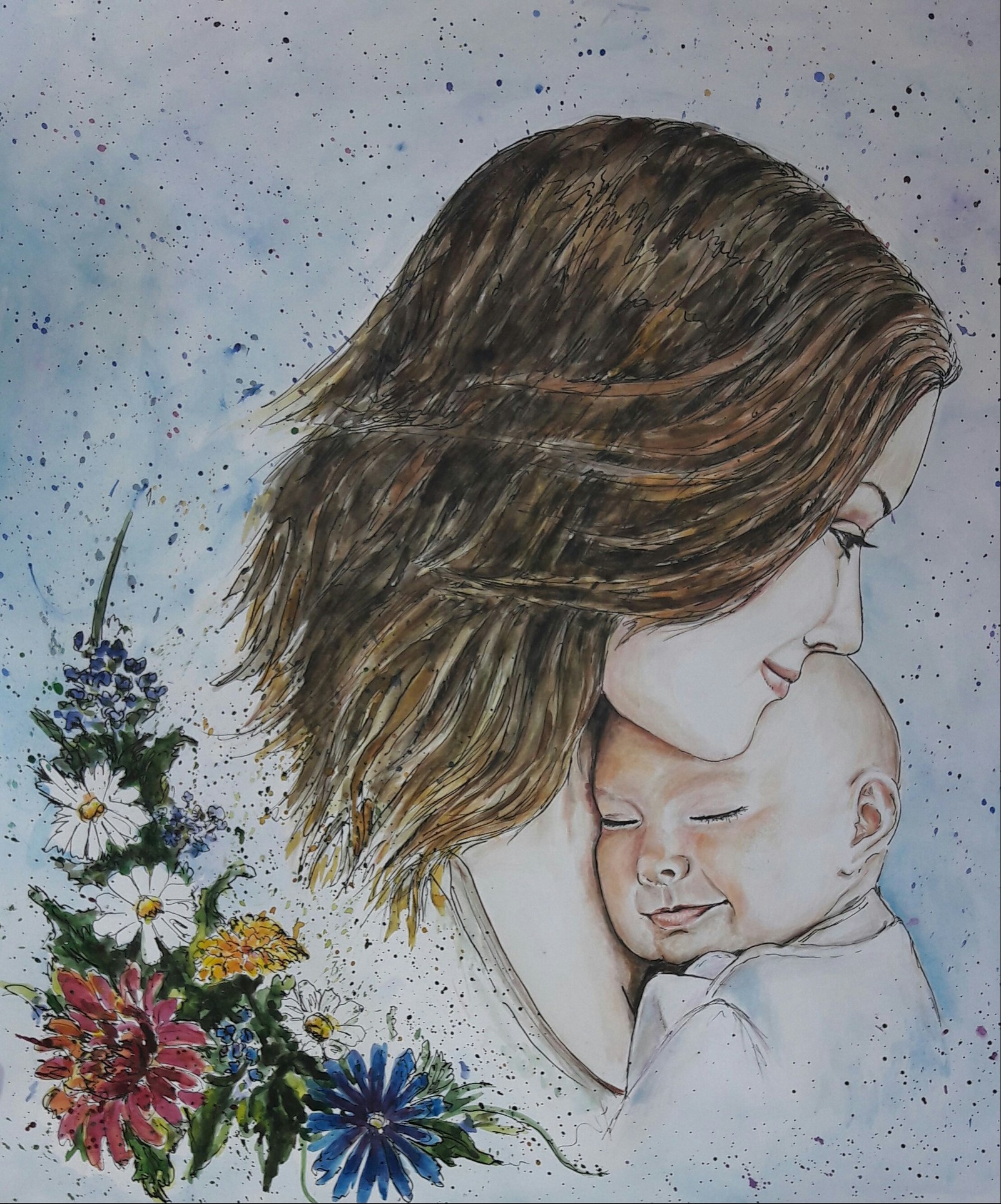 Work to order. It was done in one day, about 15 hours. Size A1. Technique: mixed. - My, Mothers Day, Portrait, Art, , Mum, Children's happiness, Art, Work, Longpost