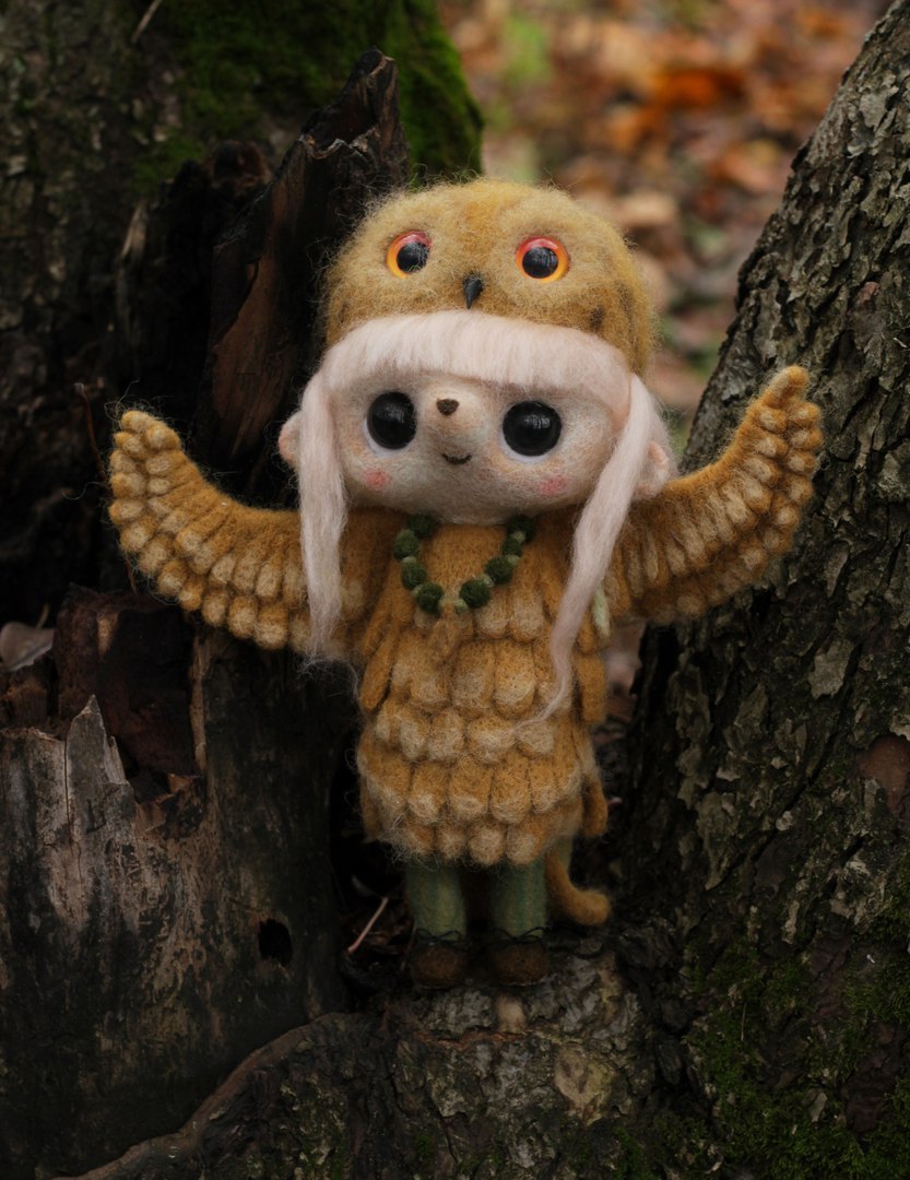 Owl girl in the technique of dry felting wool - My, Dry felting, Needlework without process, Needlework, Owl, Creation, Hobby, Toys, Handmade, Longpost