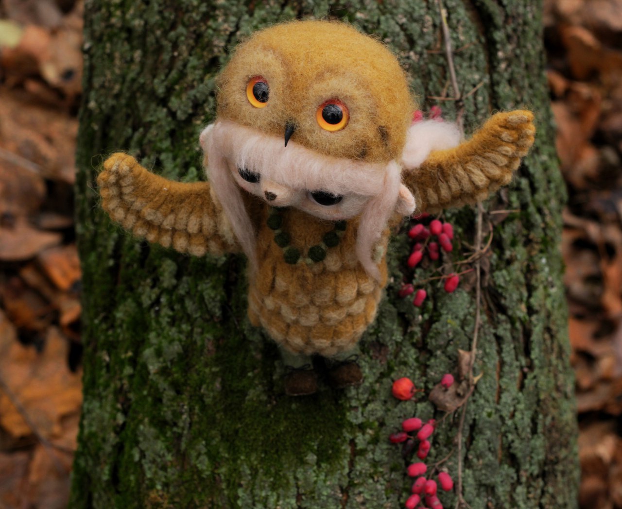 Owl girl in the technique of dry felting wool - My, Dry felting, Needlework without process, Needlework, Owl, Creation, Hobby, Toys, Handmade, Longpost