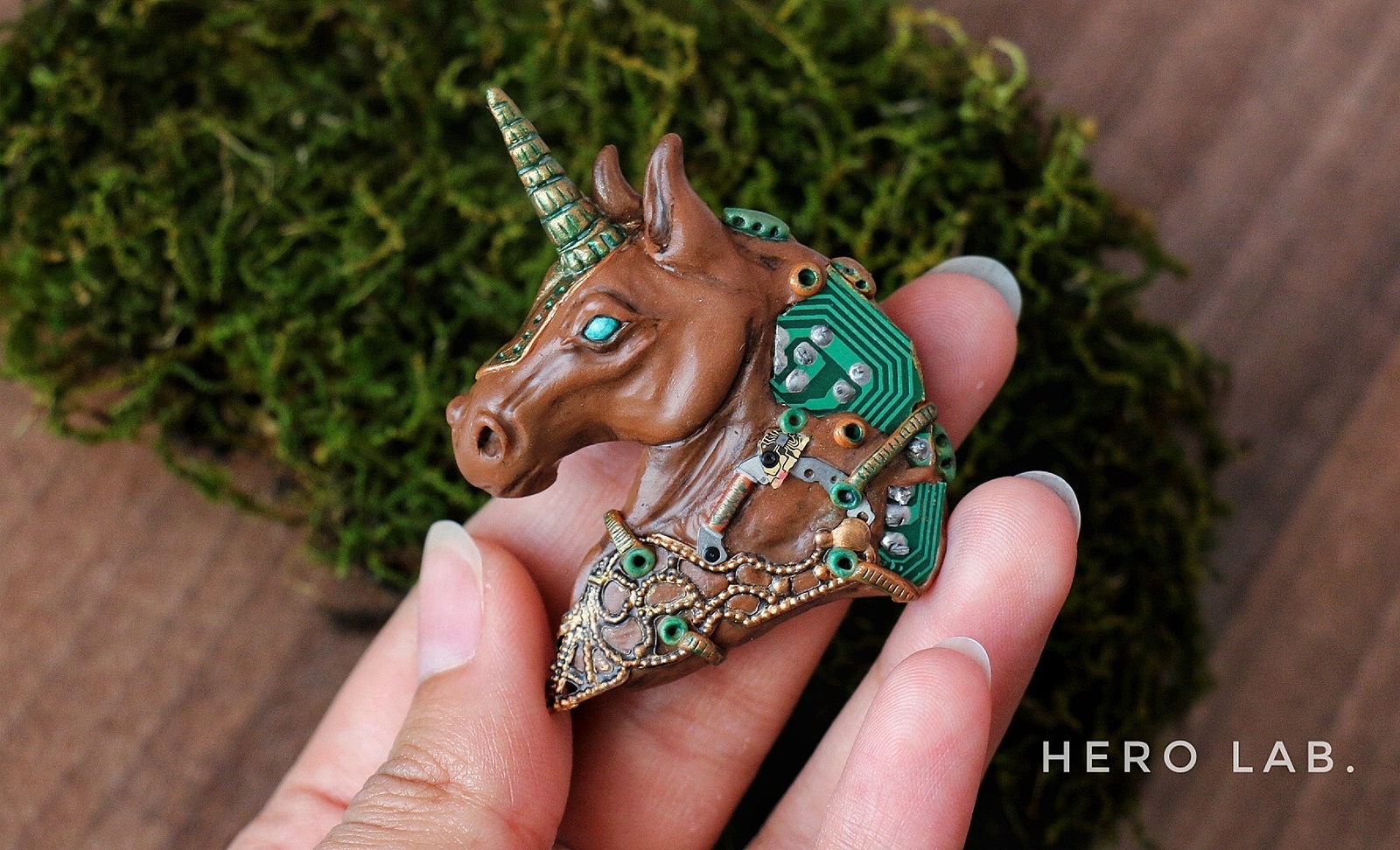 Brooch Techno-unicorn - My, Handmade, My, Polymer clay, Unicorn, Steampunk, Brooch, Handmade